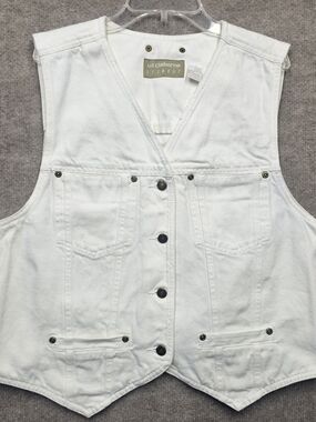 Liz Claiborne Lizwear Y2K White Denim Vest Jacket Medium Snap Front Cotton